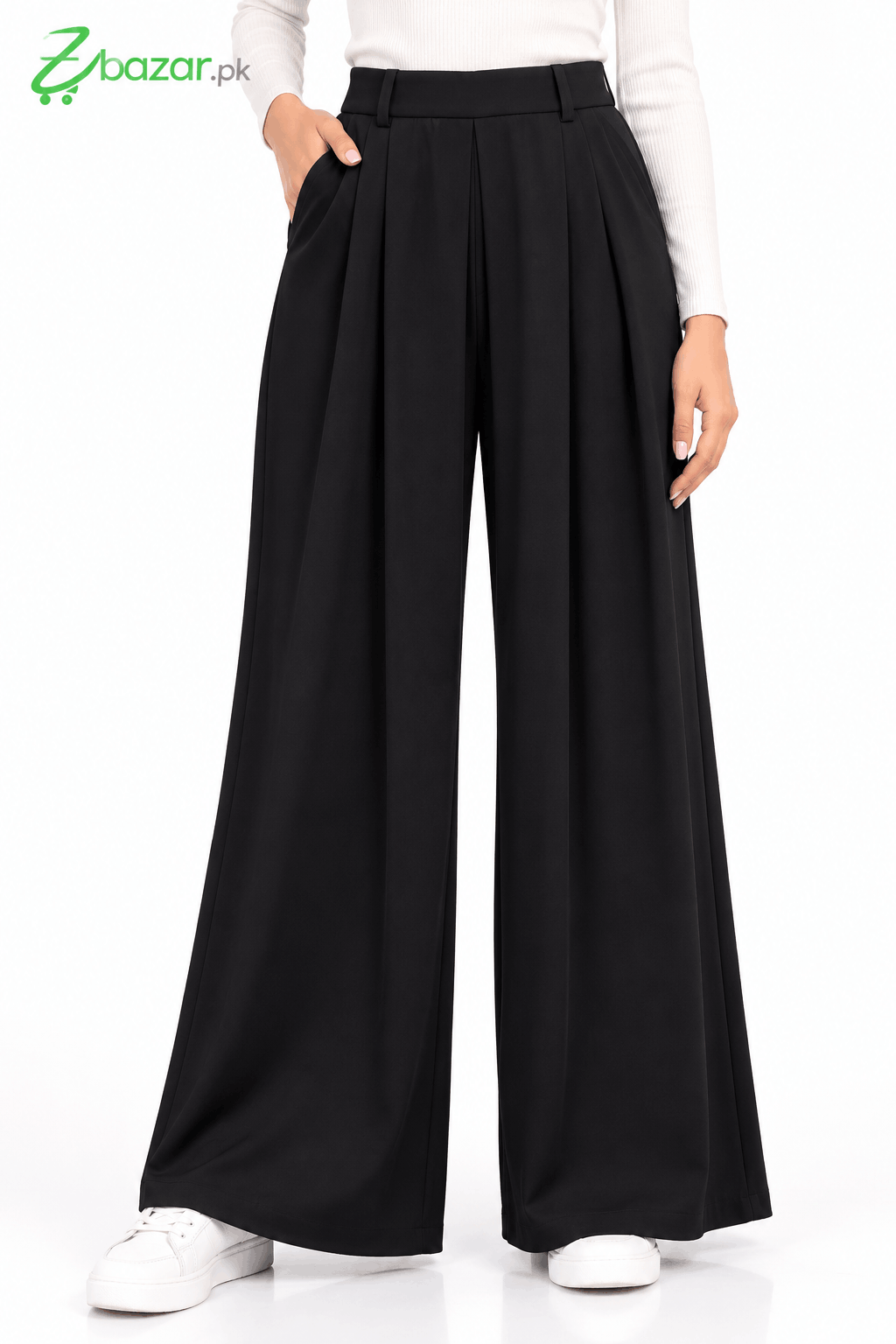 Black Wide-Leg Trousers Studio Look