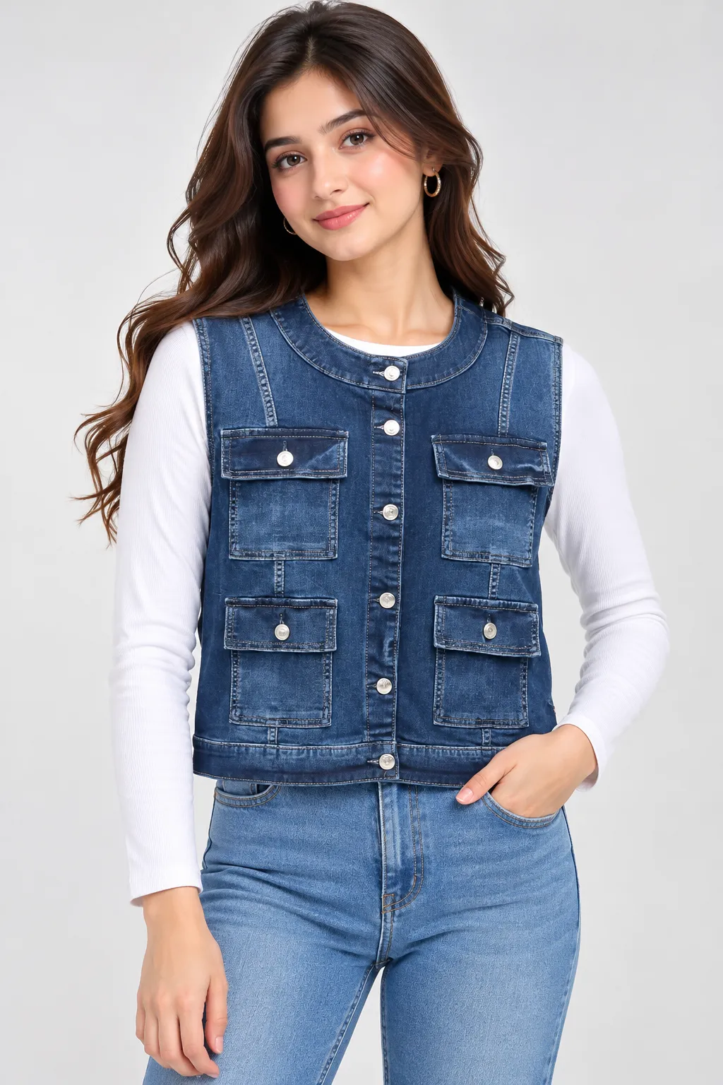 Dark Blue Denim Utility Vest