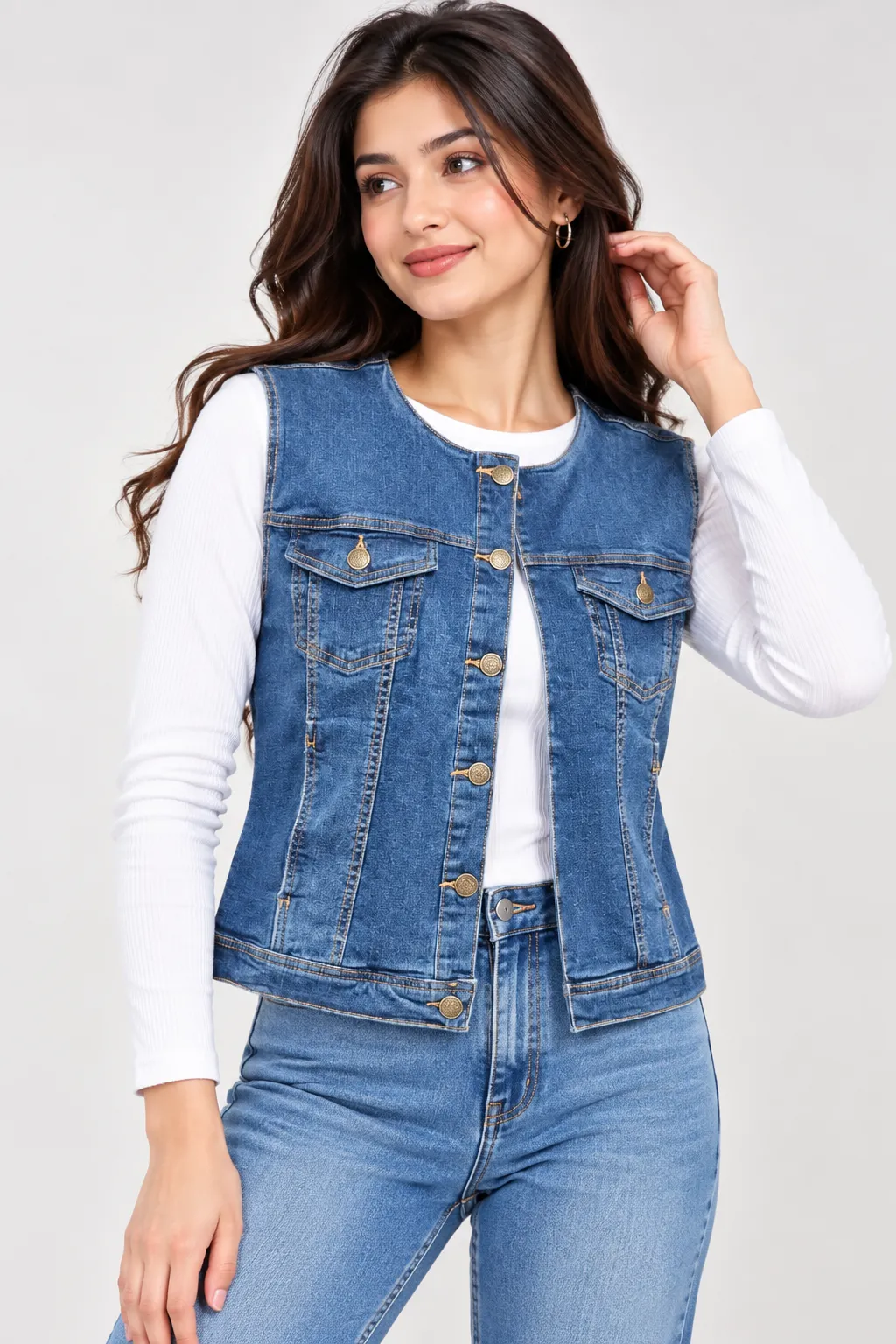 Blue Denim Sleeveless Vest Jacket