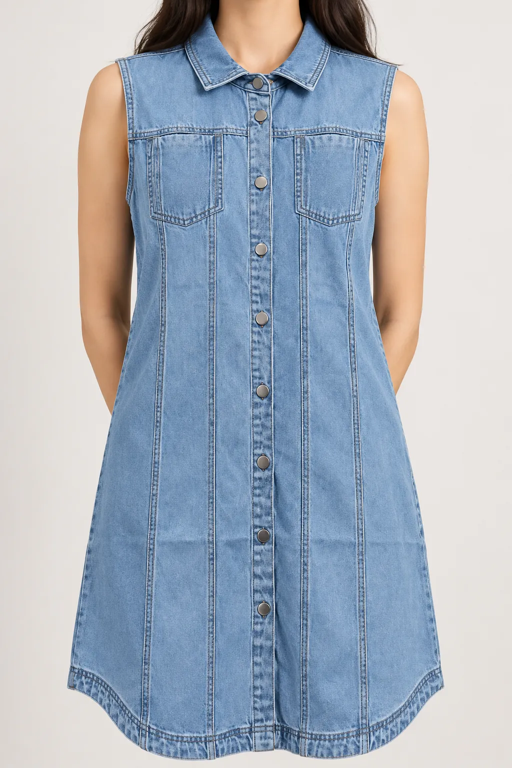 Women's Light Blue Denim Shirt Dress – Stylish Casual Wear