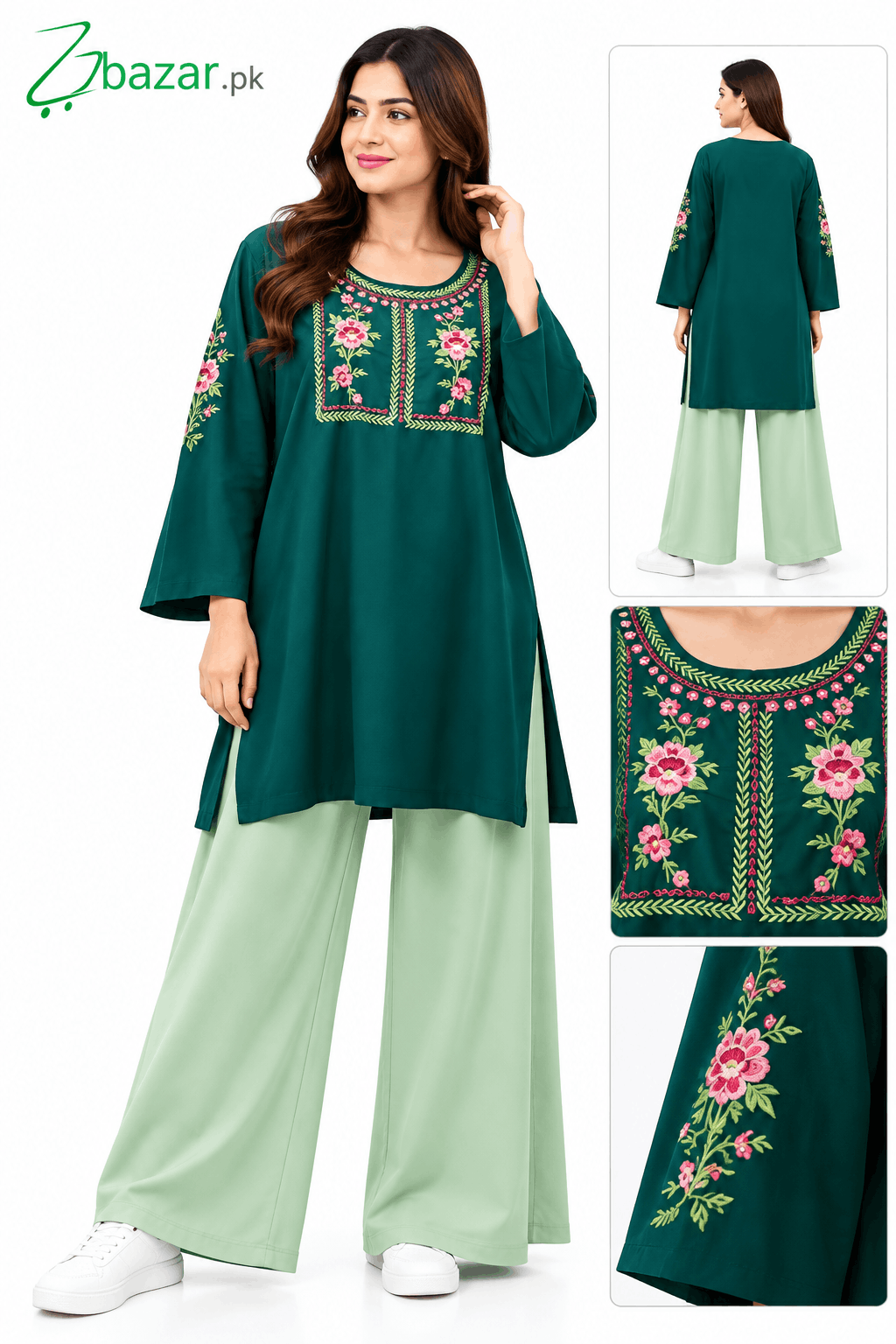 Teal Embroidered Kurti Set Catalogue (1)