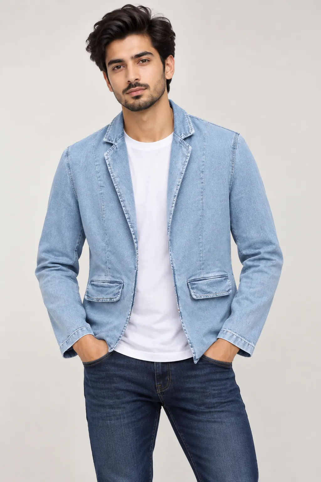 Men's Light Blue Washed Denim Blazer