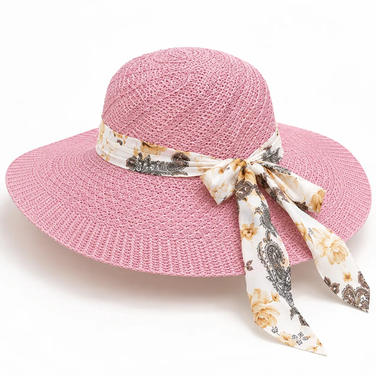 Women’s Pink Summer Picnic Hat with Floral Scarf